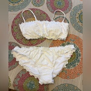 NWT No Boundaries White Eyelet Lace Bikini Top & Bottom Set
